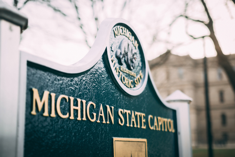 Michigan State Capital Building on a winter overcast day