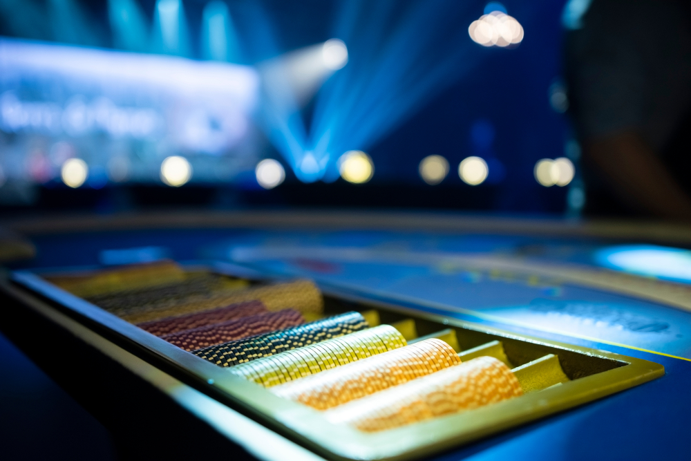 empty casino table with stacks of chips