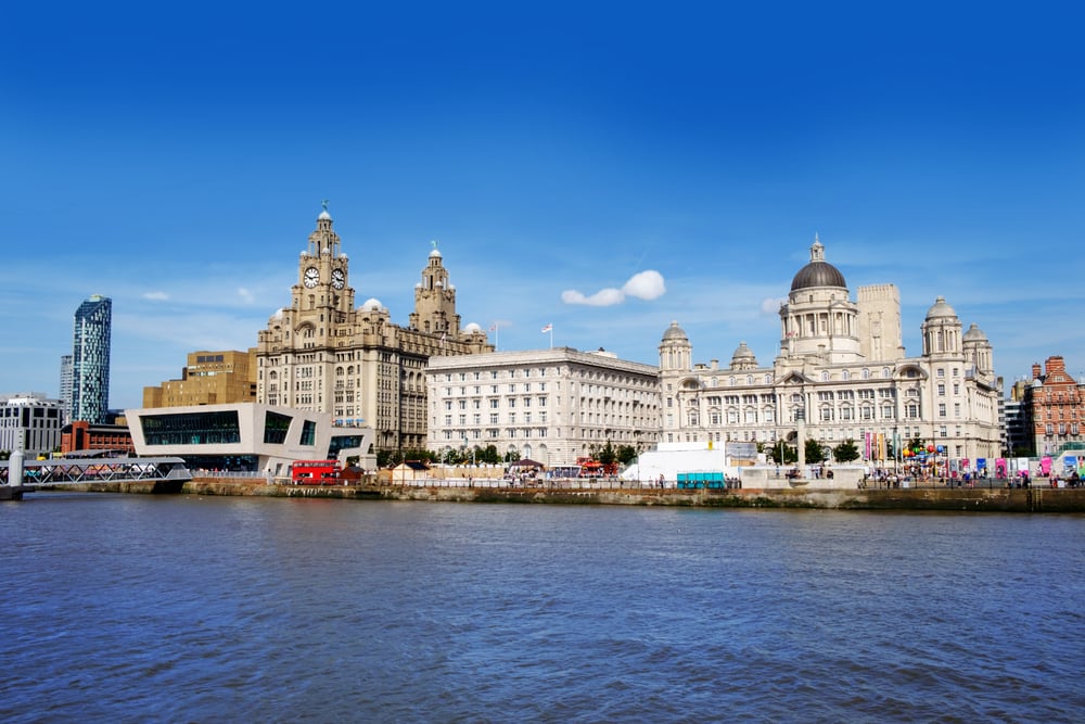 a view of Liverpool as seen from the Mersey River side