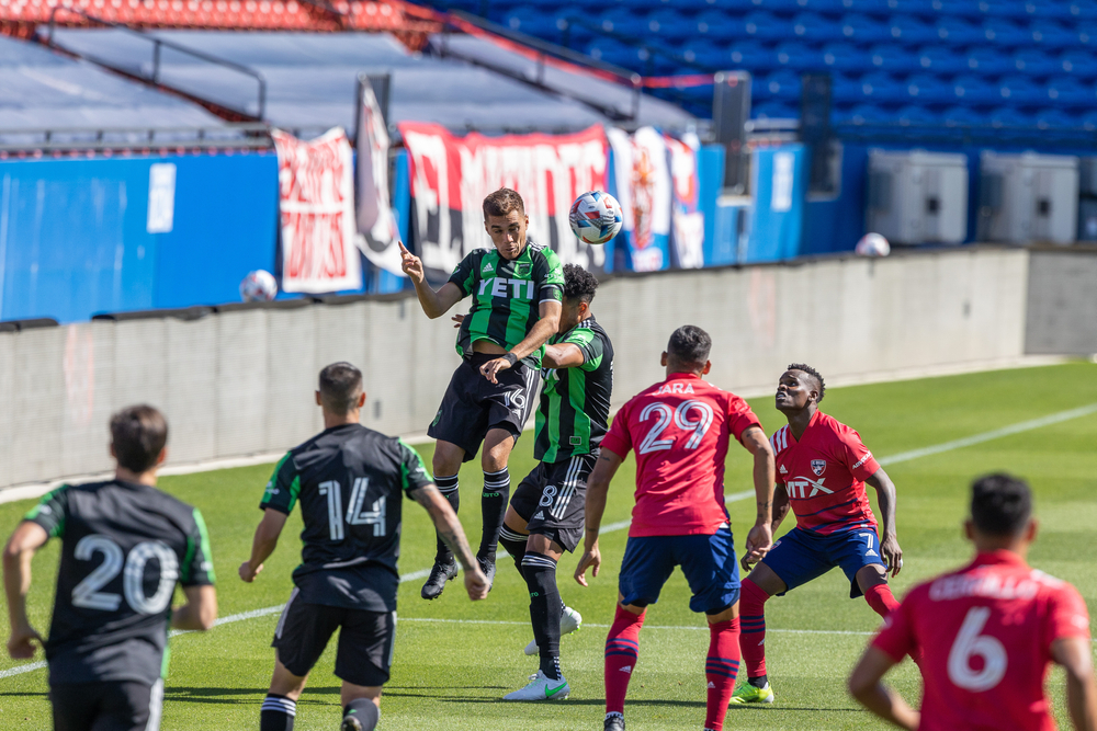 Austin FC soccer players during a game